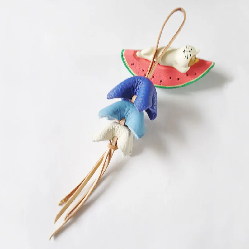 

Handmade genuine leather bag charm keychain colorful lily of the valley tassel accessory Chinese style beautiful gift