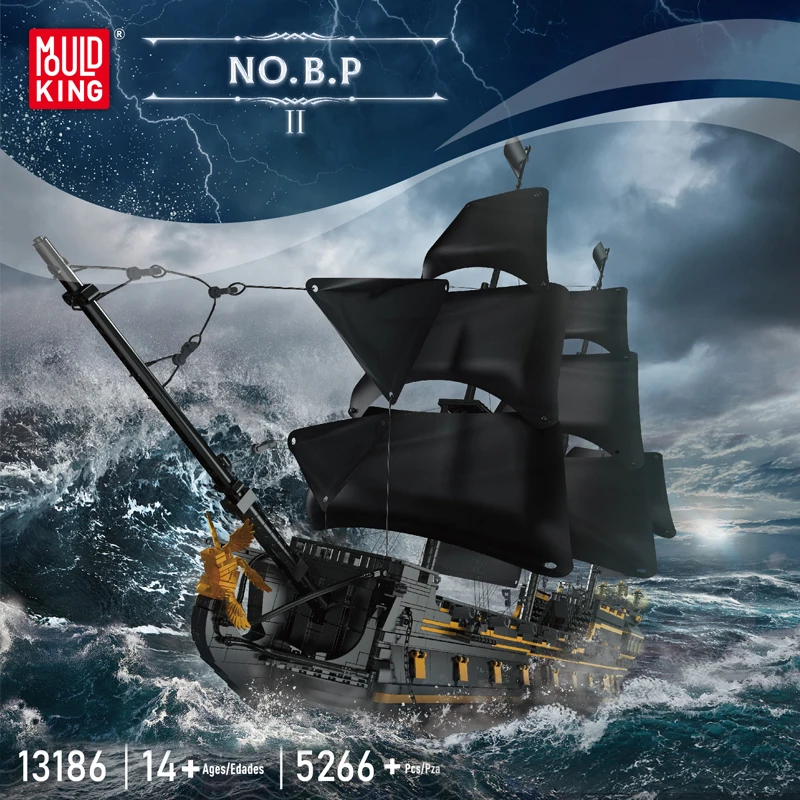 MOULD KING 13186 Black Pearl Ship Pirate Ⅱ Pirates Ship 5266PCS Building Blocks Ideas Sailboat Bricks Kids Birthday Gifts