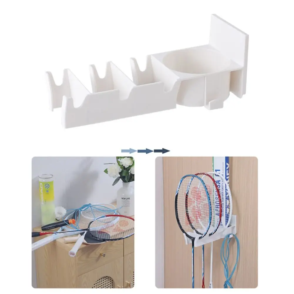 

New Wall Mounted Badminton Racket Holder Punch Free with Ball Storage Tennis Racket Hanger 3-Slots Storage Rack Pickleball
