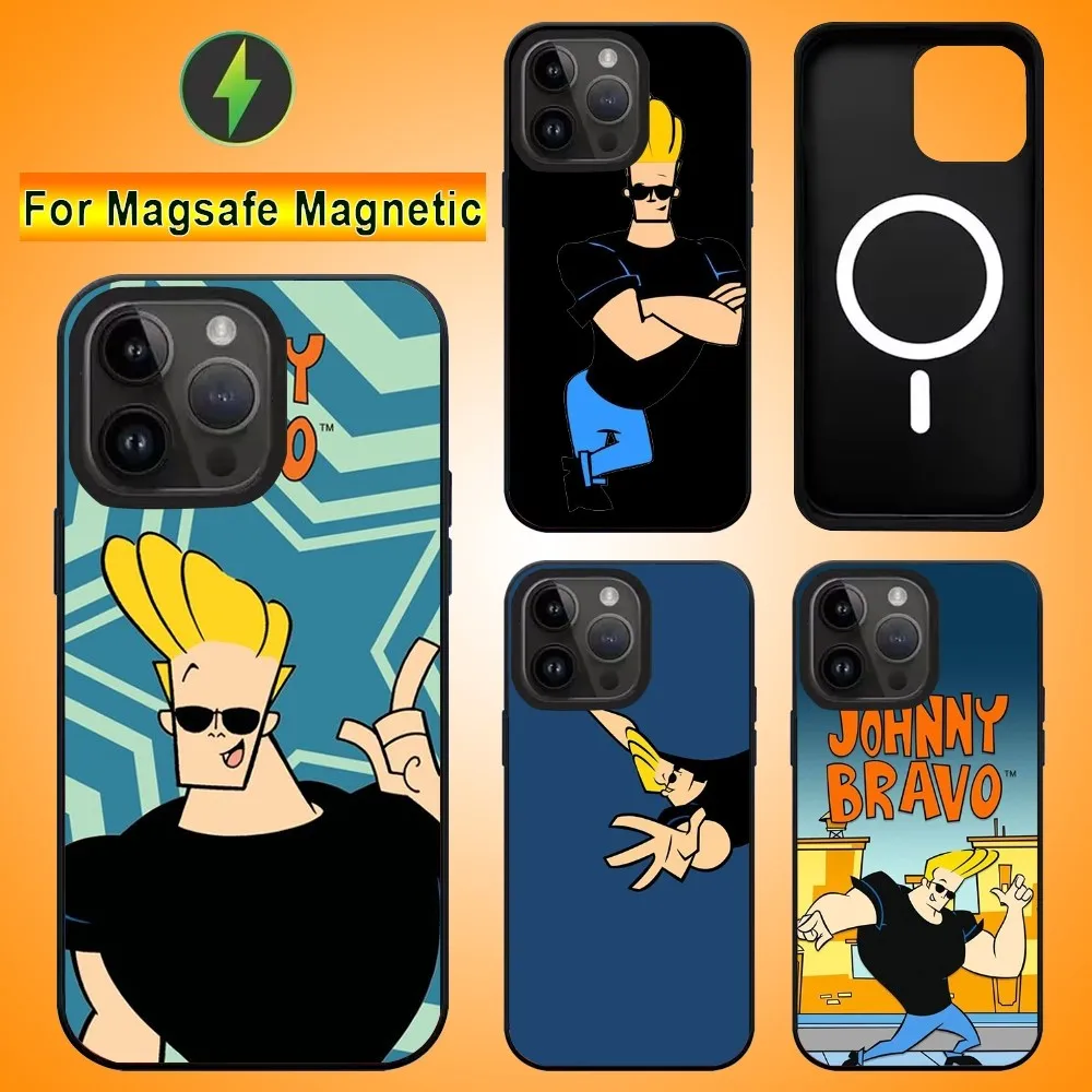 Cartoon J-Johnny Bravo Phone Case For IPhone 15 14 13 16 Pro Max 11 12 Mini Alex Mirror For Magsafe Wireless Charging Cover