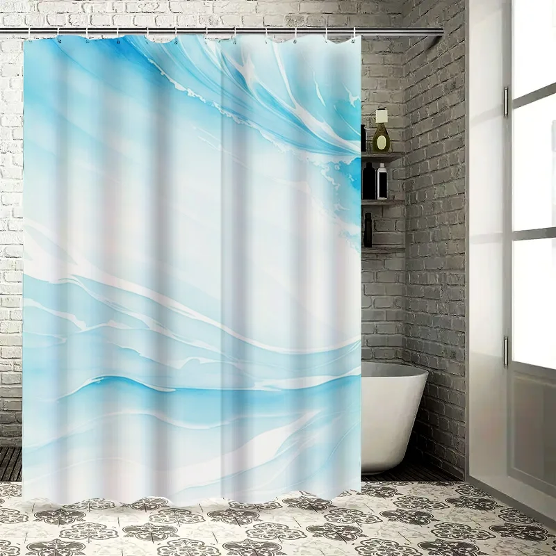 

Современная занавеска для душа с синими волнами, декор для ванны для украшения дома, 72x84 дюймов, белая, голубая, водонепроницаемая ткань, современный стиль