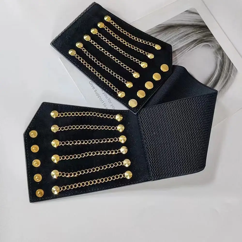 10cm Wide Women Fashion Slim Corset Cummerbunds Elastic Belts Rivet Waistband Female Coat Fur Hige Waist Belt Accessory