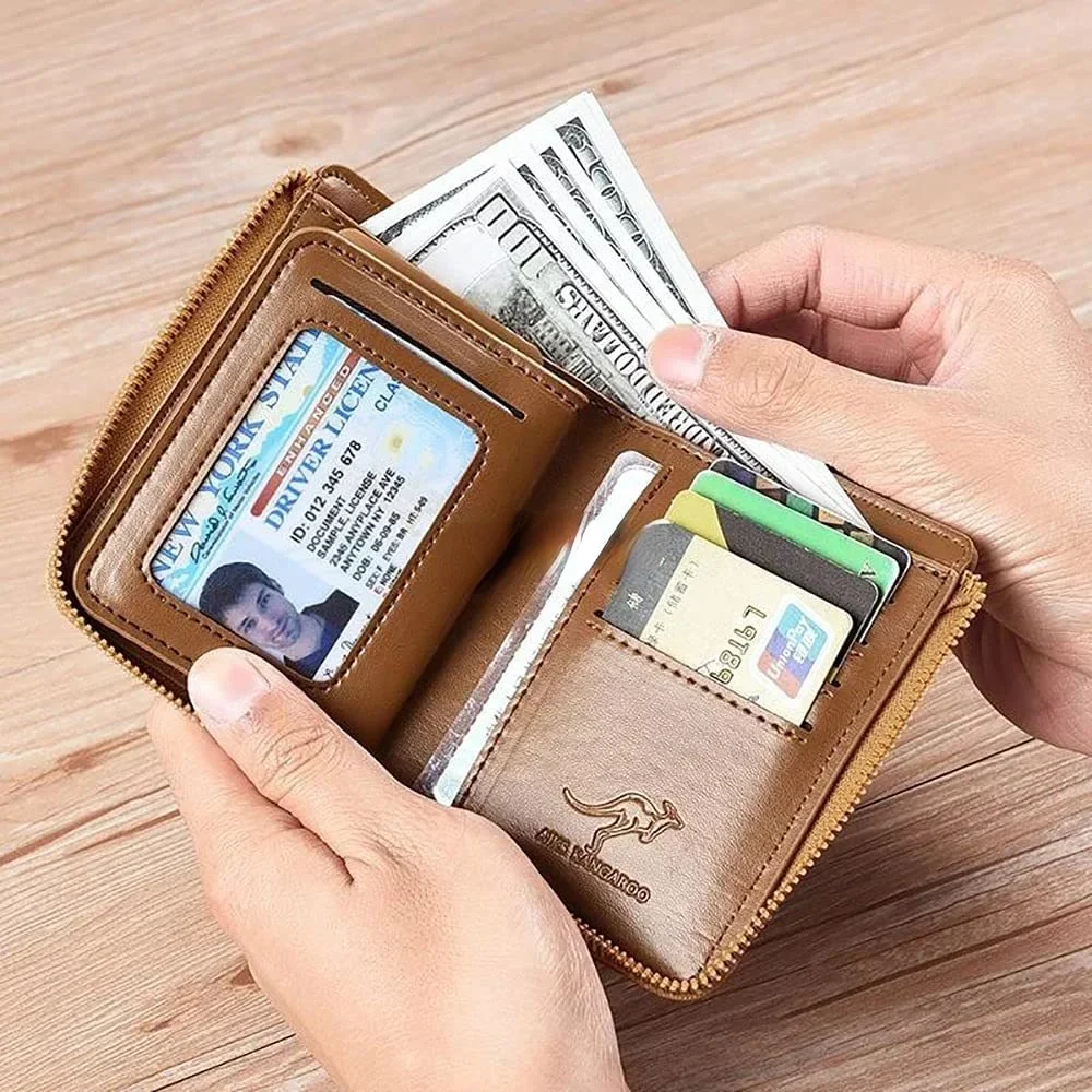 Kangoeroe Portemonnee Mannen Rfid Blocking Pu Lederen Portemonnee Met Rits Multi Business Credit Card Holder Portemonnee Hoge Kwaliteit