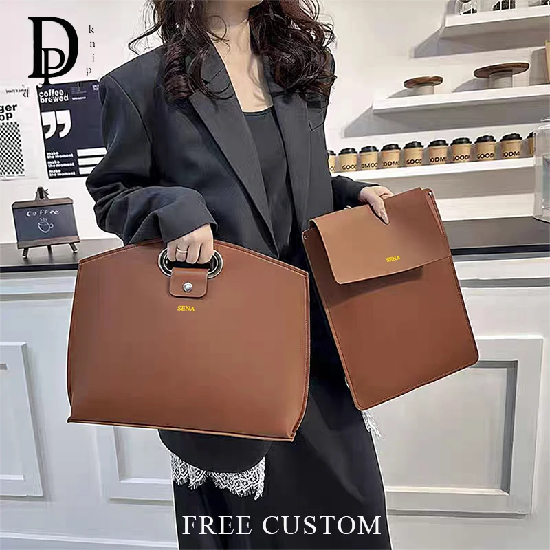 Custodia per laptop in pelle PU da lavoro di lusso con nome personalizzato Borsa tote di grande capacità con incisione di iniziali Borsa da donna alla moda