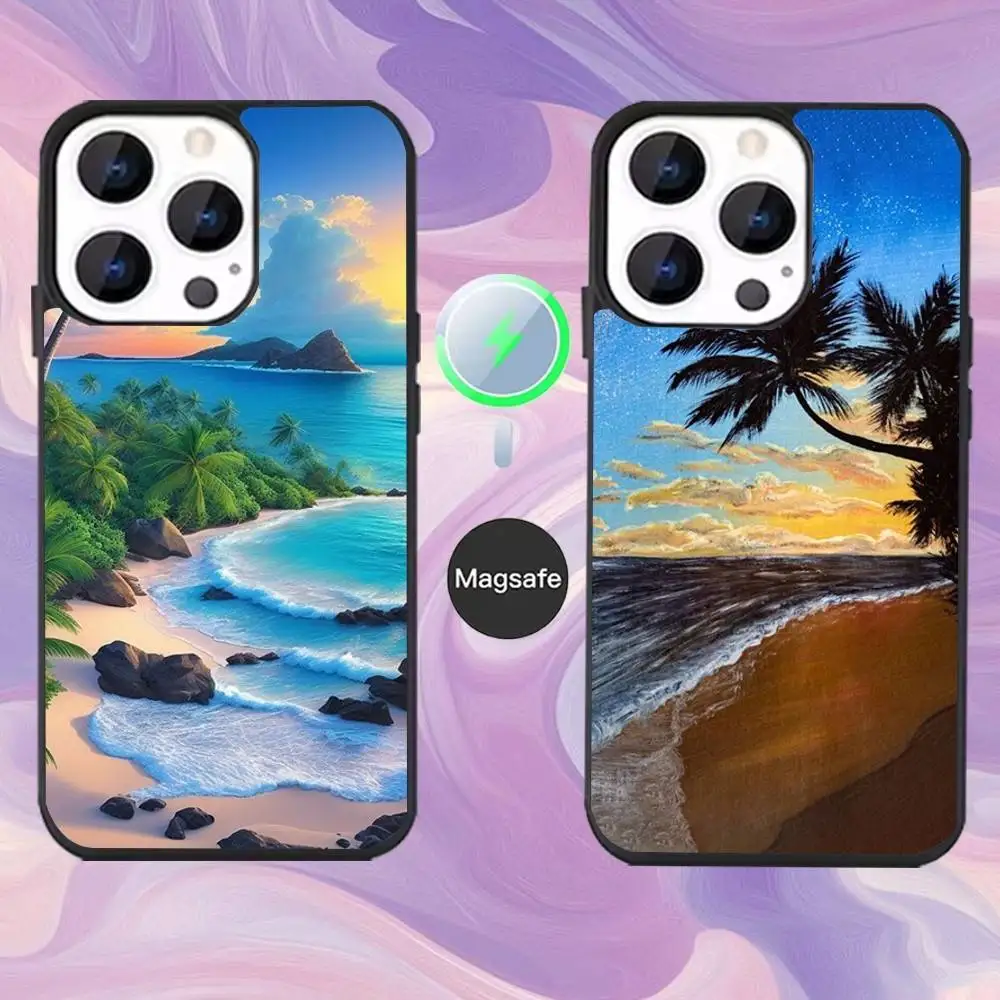 

Summer Beach Sunset Sea Tree Phone Case For iPhone 16,15,14,13,12,11,Pro,Max,Plus,Mini,Magsafe,Magnetic Wireless Charging Case
