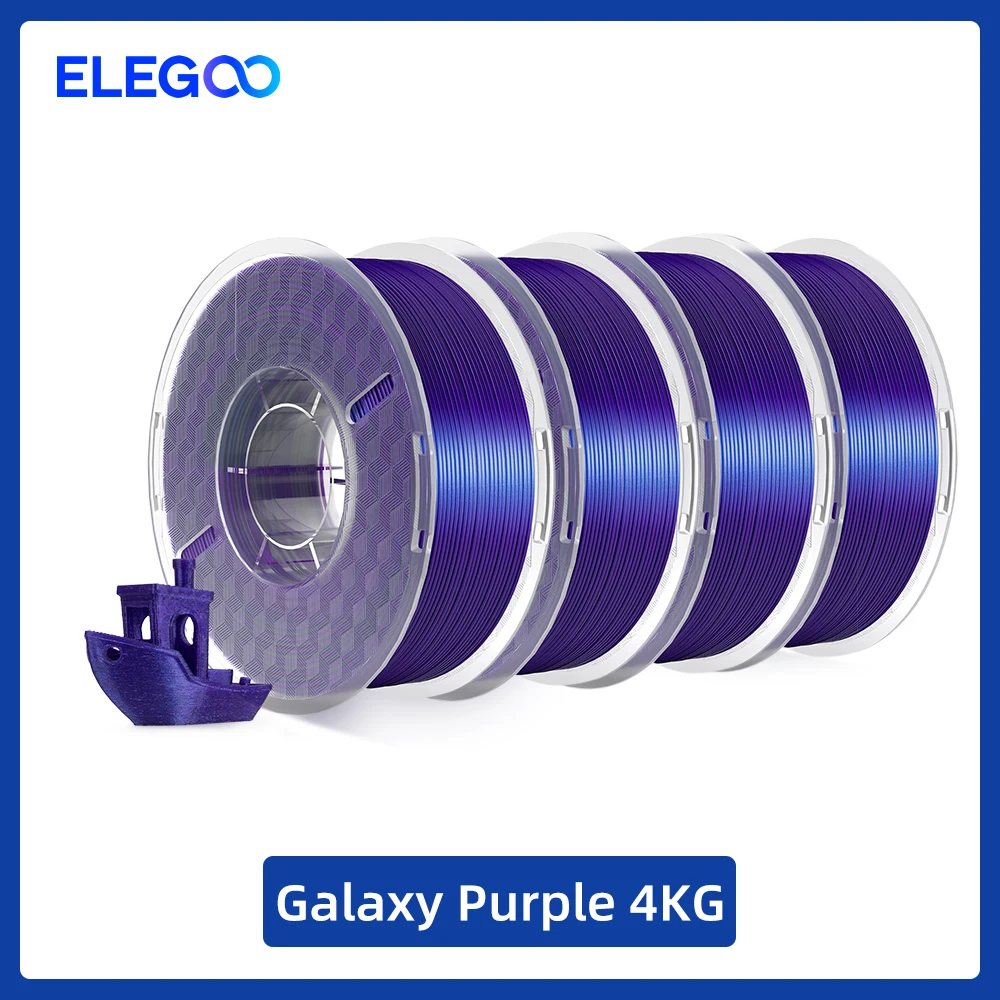 Filamento PLA ELEGOO Galaxy Silk 1,75 mm, colore nero, viola, blu pavone, 1 kg, lucido, per stampanti 3D, compatibile con la maggior parte delle stampanti 3D FDM.