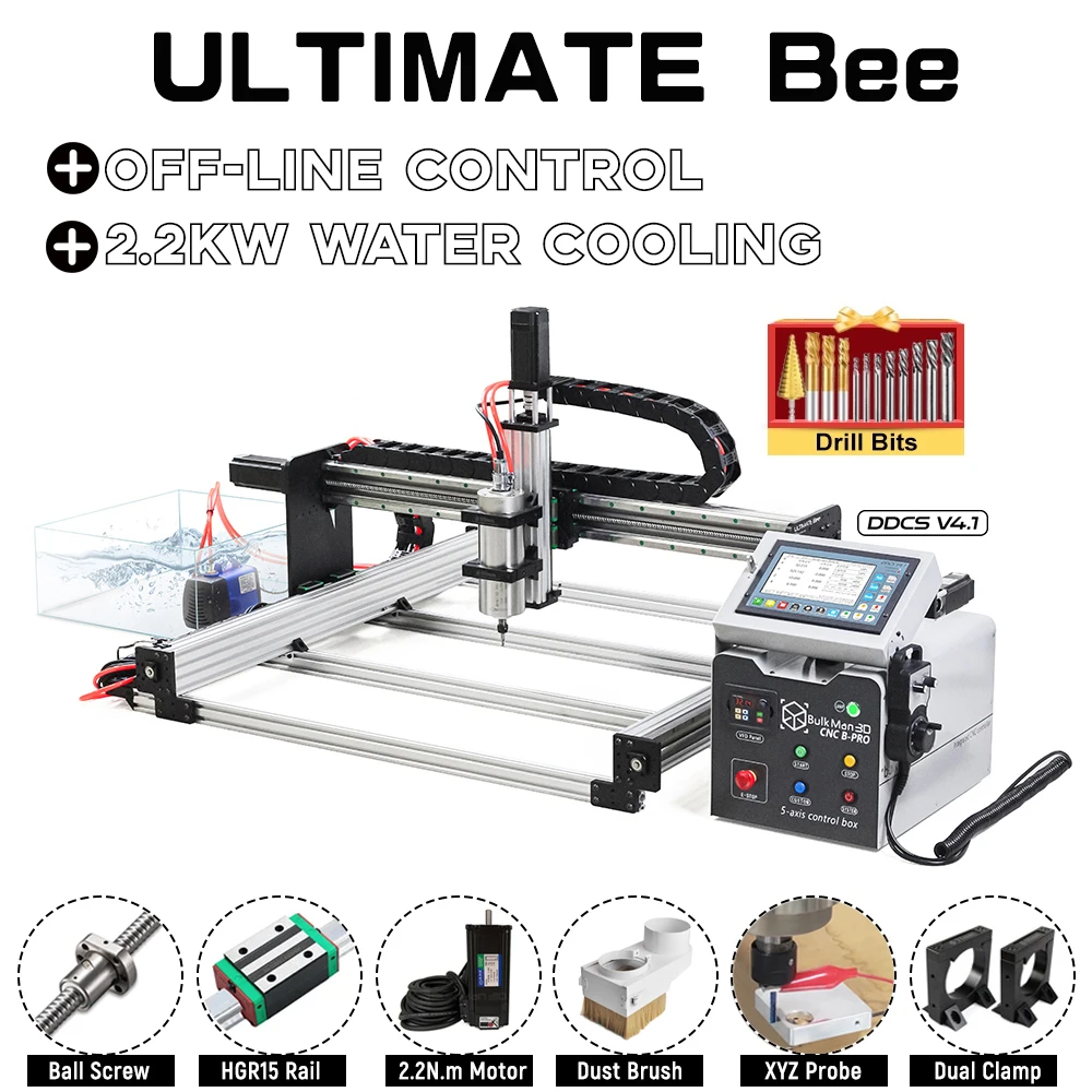 

20%off BulkMan 3D ULTIMATE Bee CNC Machine Full Kit with DDCS V4.1 Offline Control System 1.5KW Water Cooled Spindle Engraver