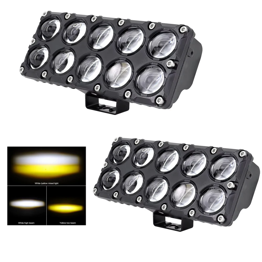 Super Bright 10 Lens Motorcycle LED Spotlight Dual Color Fog Light Mini Lens Driving Headlight for Motorcycle Car Truck SUV  ﻿