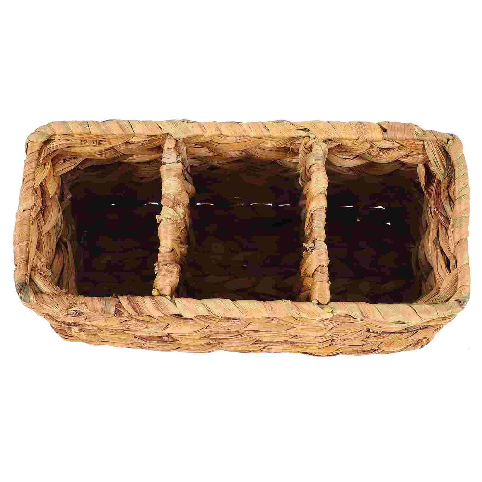 

European-style Handwoven Three-compartment Storage Basket Sundries Holder Wicker
