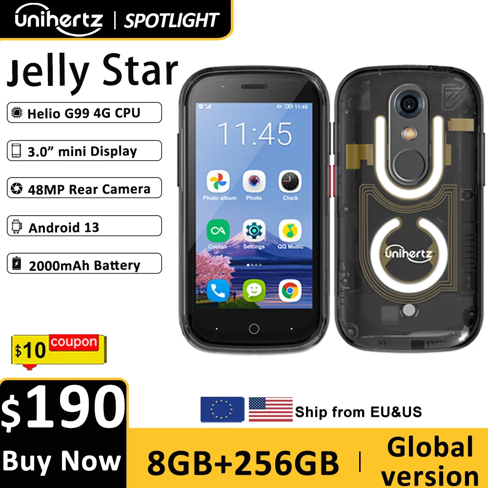 Unihertz Jelly Star Mini Smartphone 8GB 256GB Led Light Unlocked Transparent Backshell Cellphones For Spare Phone