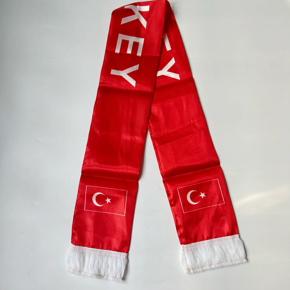 2026Turkey Scarf 14x135cm Double-sided Printed Satin Türkiye Flag Scarf Tassels Suitable for Football cup, Sports, Events026
