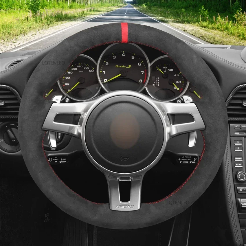 Black Alcantara Soft Steering Wheel Cover for Porsche 911 991 Boxster 981 Cayman Cayenne Panamera 2009 2010 2011 2012-2013-2016