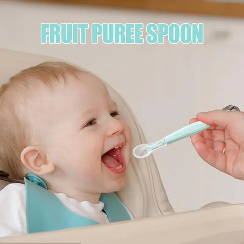 Fruit Scraping Mud Spoon Babies Babie Food Spoon Babies Led Weaning Supplies Double Head Silicone Spoon For Scraping Hard Or