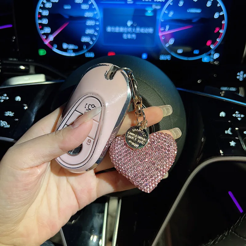 Bling Rhinestone Heart Shape Keychains,Crystal Bag Ornaments,Car Key Ring for Women,Girls Souvenir,Birthday,Valentine\'s Day Gift