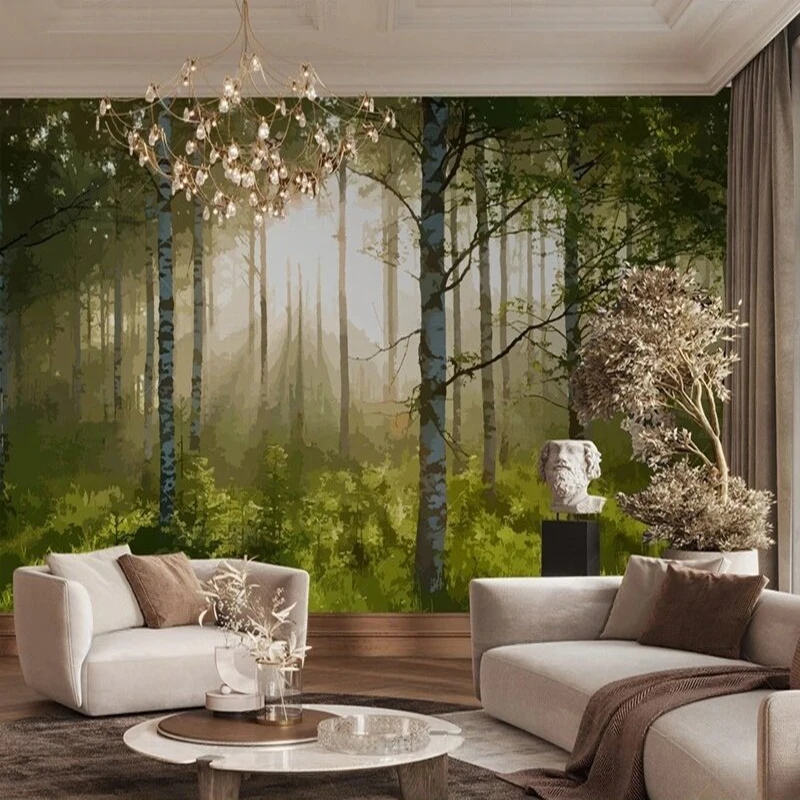 Modern simple and high-end sunrise forest-themed decorative picture TV luxury home bedroom background wall paper