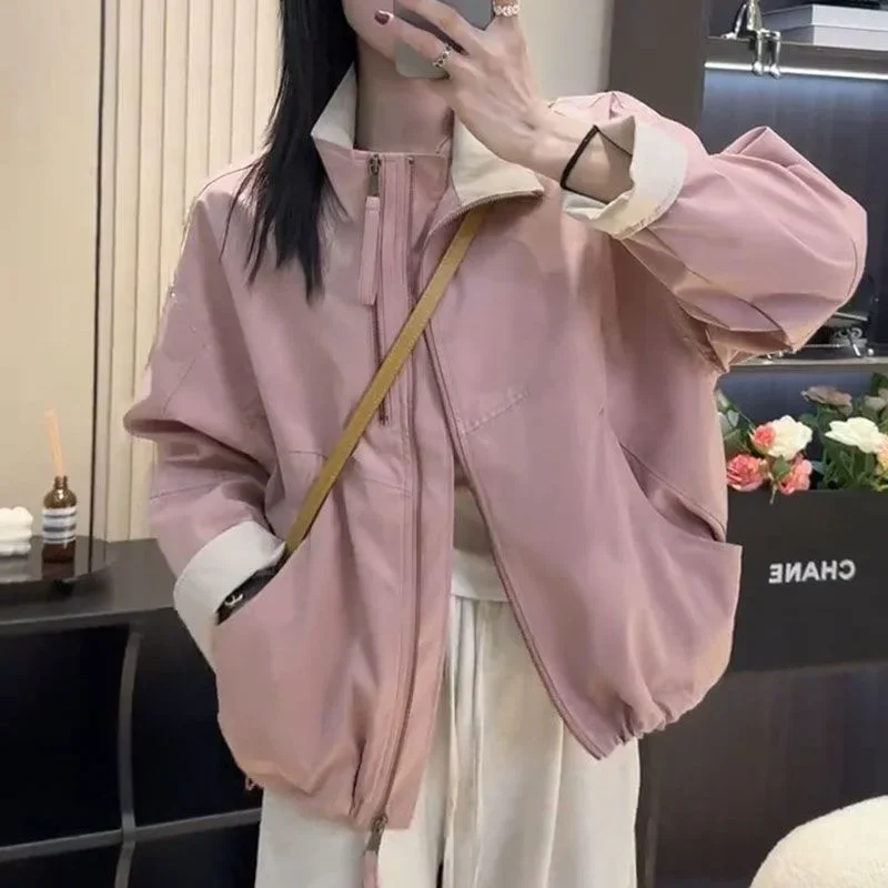 

Женская куртка на молнии, повседневная куртка, корейская короткая парка с воротником-стойкой