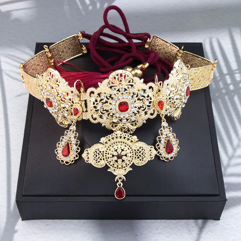 

Горячие новогодние украшения Алжир Марокко Свадебный пояс Кристалл Ручная веревка Поясная цепочка Длинные серьги-капли Этническая арабская брошь