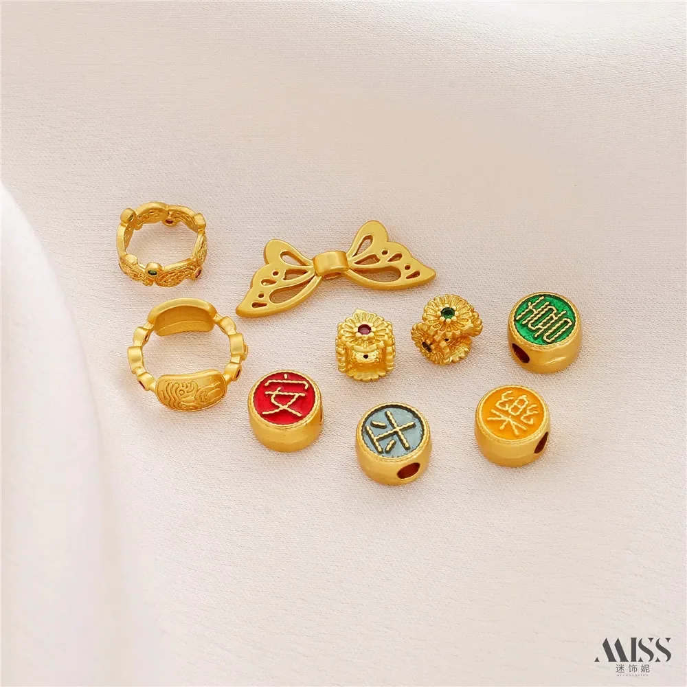 Matte Gold 18K Color Four-sided Peach Blossom Butterfly Bead Spacer Zakiram Wing Over Coil Running Ring DIY Jewelry Accessories