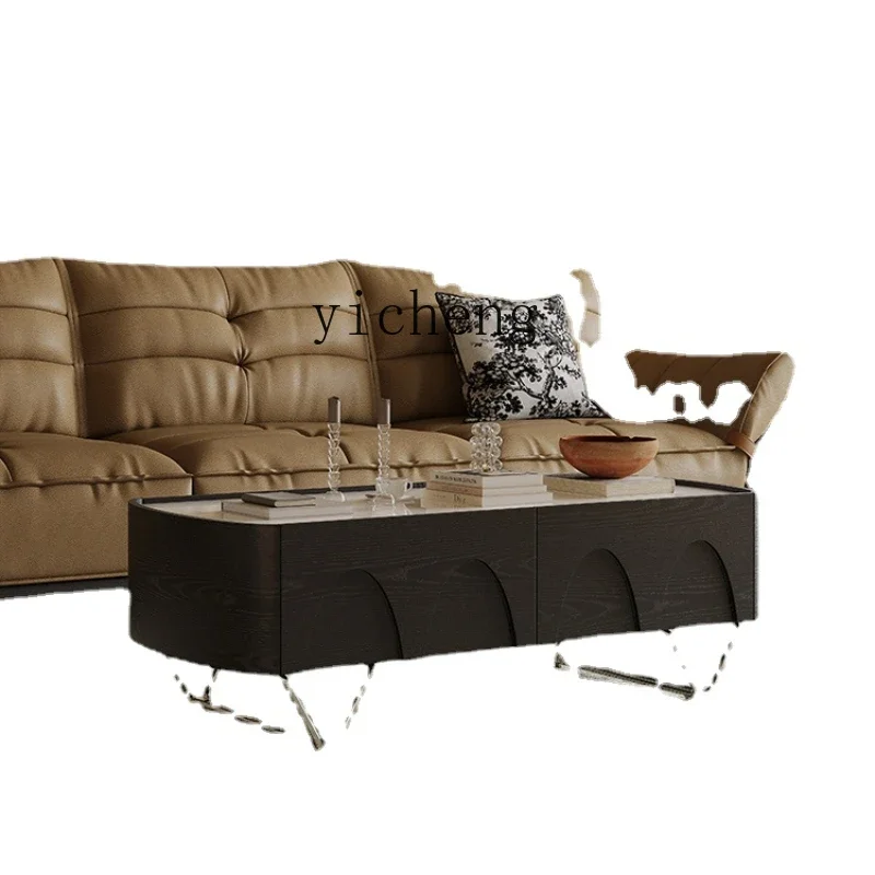 

Vintage Solid Wood Coffee Table Rectangular Living Room Large and Small Apartment Type Storage Table Ash Wood