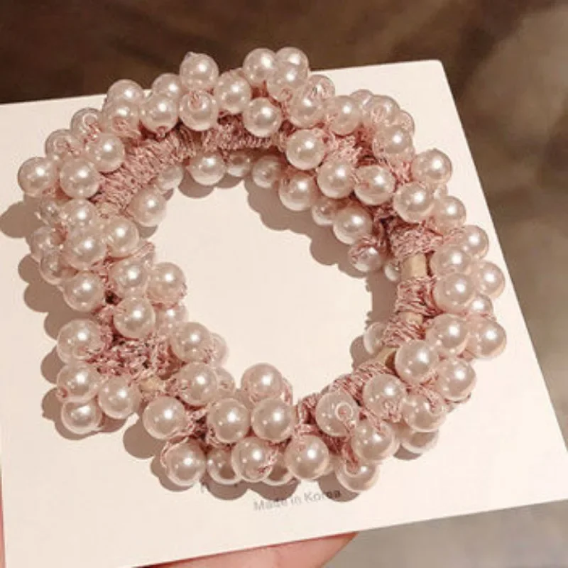 Elegant Lady Rubber Band Rope Pearl Hair Ring Girls Beaded Scrunchies Rubber Bands Ponytail Hair Accessories Elastic Headband