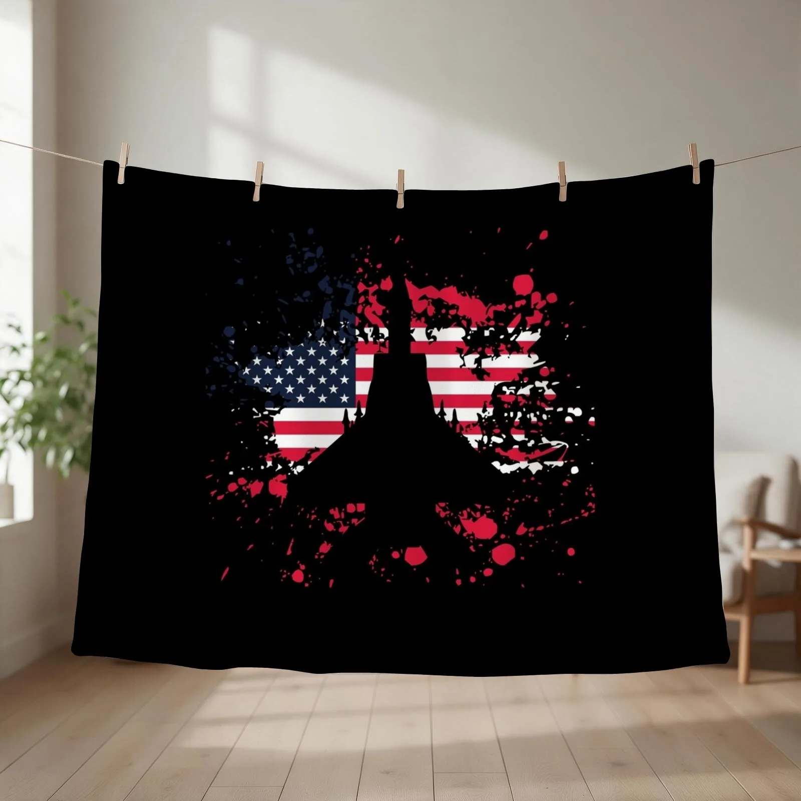 F-15 Eagle Jet Fighter Vintage American Flag Throw Blanket couch cozy soft plush fuzzy picnic outdoor blanket