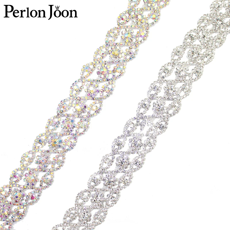 3cm width wave S-tape rhinestone trim AB crystal silver chain bridal belt tiara decoration accessories ML159