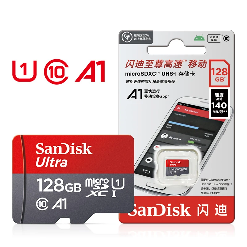 Sandisk-tarjeta Micro SD 100% Original, 128GB, Class10 Flash TF, 128GB, 128gb, disco de memoria para teléfono inteligente y PC de mesa