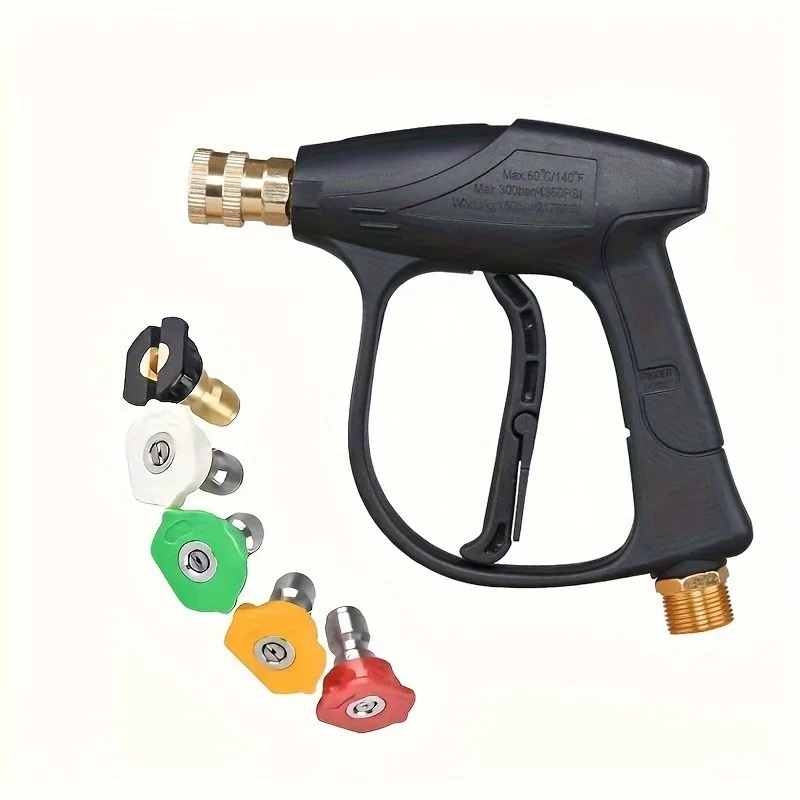 High Pressure Washer Gun, 3000 PSI Max With 5 Color Quick Connect Nozzles M22 Hose Connector 3.0 TIP