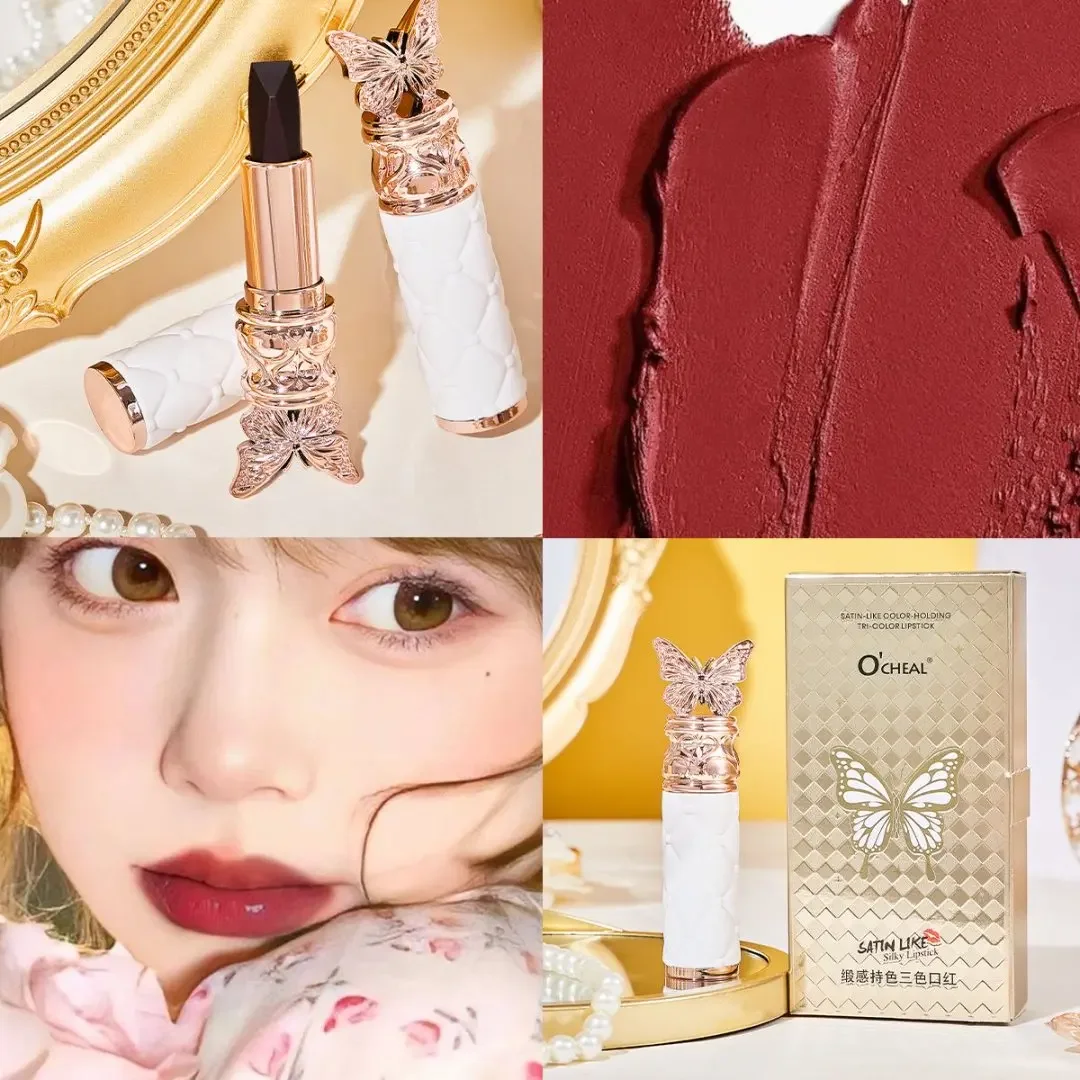 Long Lasting Velvet Lipstick Butterfly Shape Waterproof Matte Lip Gloss 3 In 1 Non Stick Moisturizing Lip Makeup Cosmetics