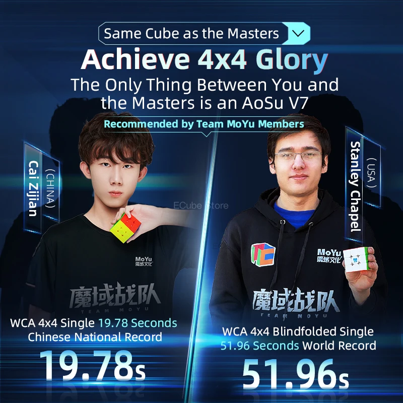 ECube-cubo de velocidad profesional MoYu AoSu V7 Core-Mag multipista 4x4x4, cubos mágicos, juguetes para niños