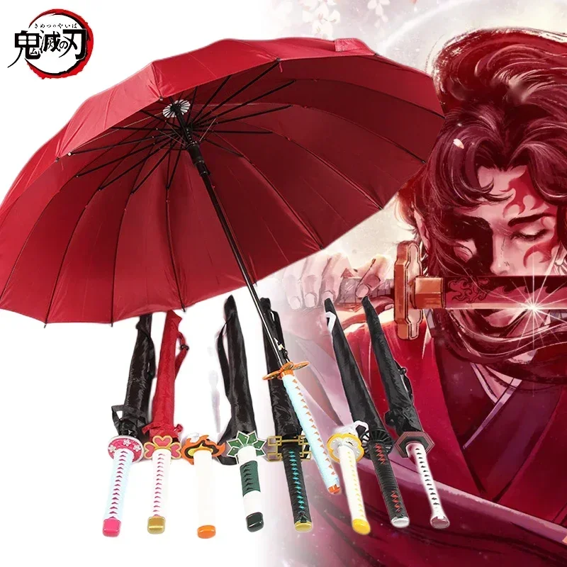 

Demon Slayer Katana Umbrella Long UV Black Parasol Kimetsu No Yaiba Tanjirou Samurai Sword Sabre Umbrellas Anime Parasol Raincoa