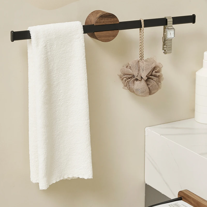 Space Saving Wall Mounted Towel Rack Hanger Aluminum Wood Bathroom Shelf Kitchen Storage Multi Functional