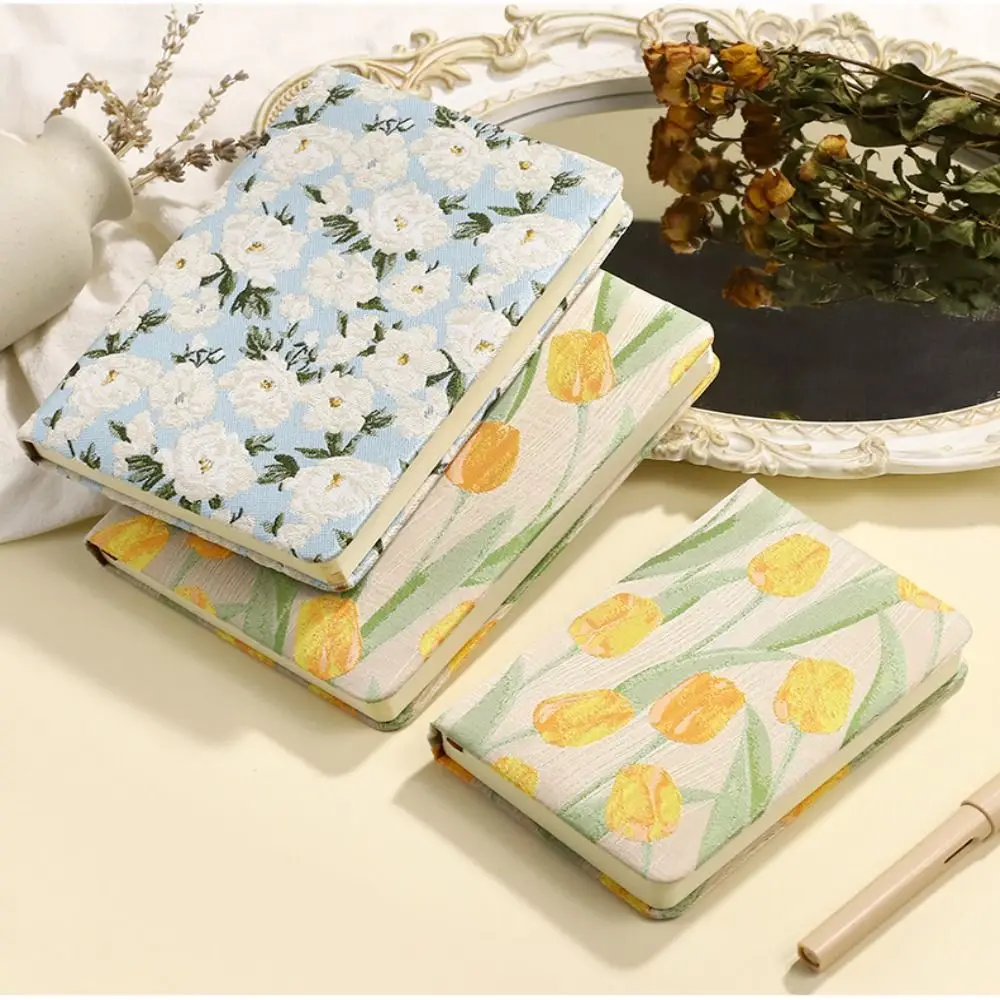 

Durable Vintage Embroidered Notebook Matte Finish Fabric Cover Printed Notepad Morandi Compact Student Diary Stationery