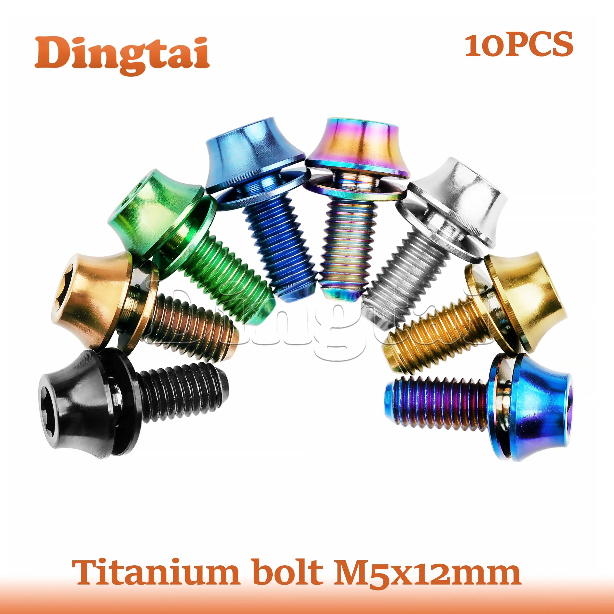 Dingtai Titanium Bolt 10PCS  M5x12mm Round head with Gasket Screws  for Fixing Bike Water Bottle  Cycling Water Bottle Cage