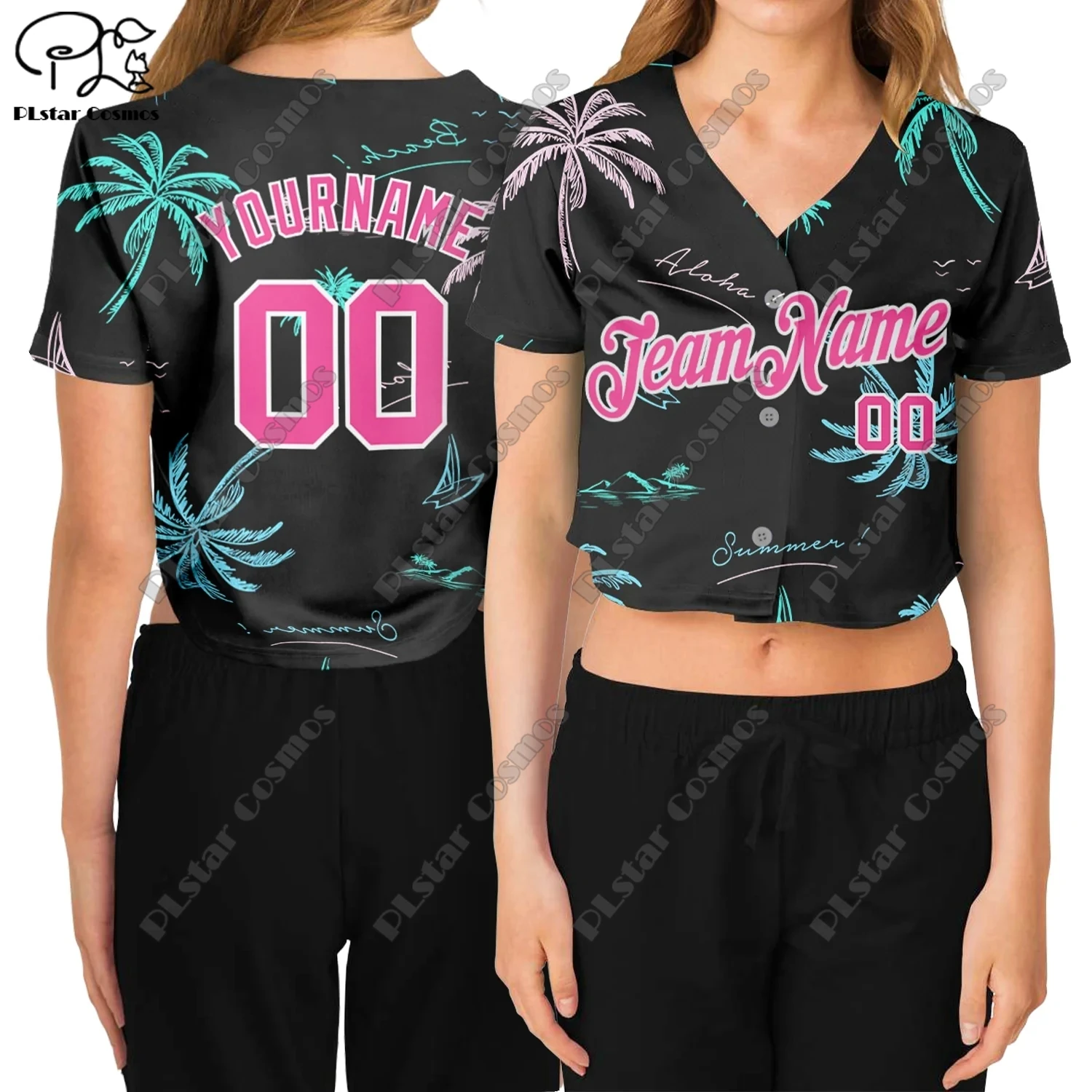 PLstar Cosmos 3D printing custom name ladies short baseball shirt summer casual sports style V-neck short-sleeved series    2