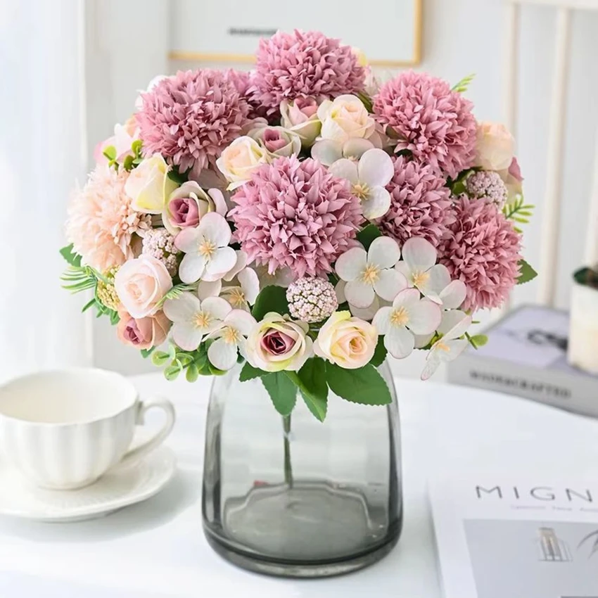Artificial Flowers Rose chrysanthemum Silk For Wedding Home vase Festival Wreath garden party Diy gift Decorati Photography prop