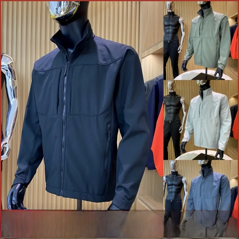 

New 2024 Autumn Winter Men's Fce Lined Soft ell Jaet Outdoor Windbreaker Coat Stand Fit Youth Faion Spring Summer