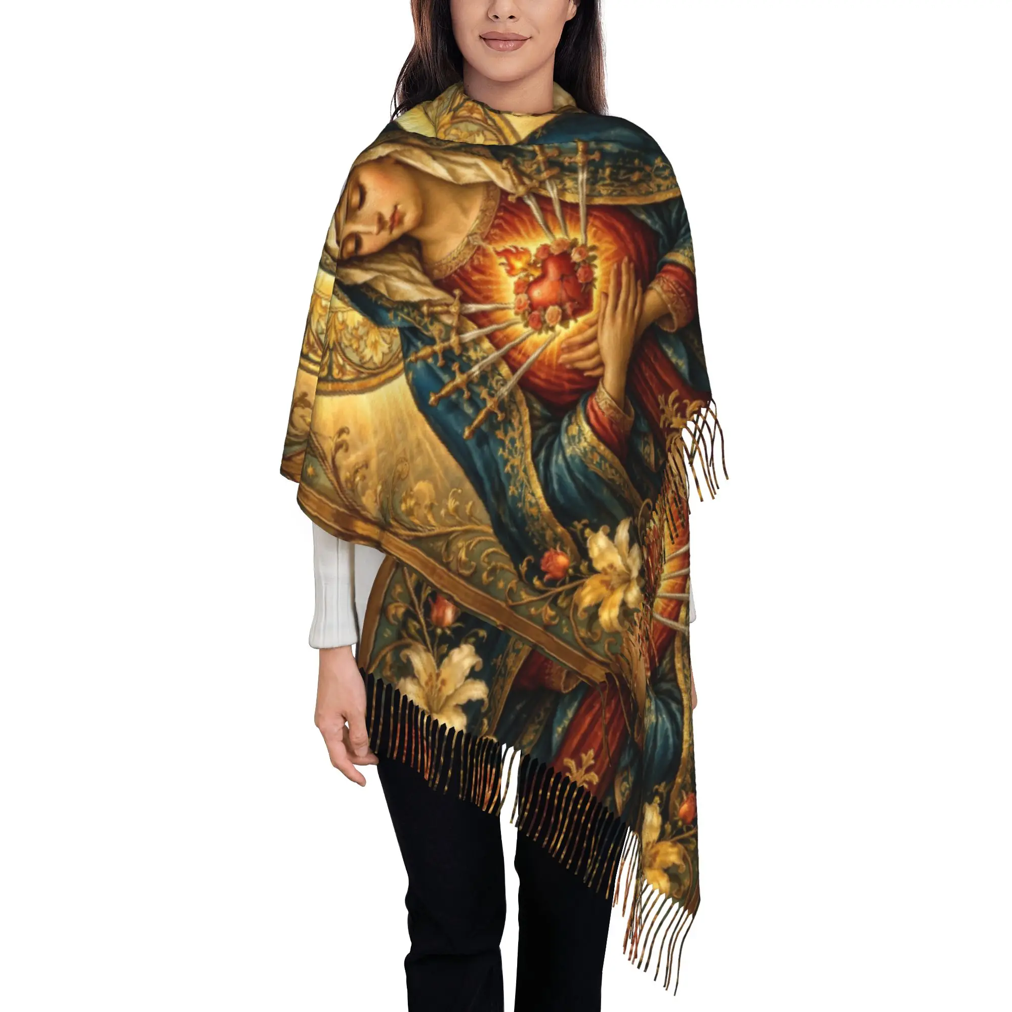 Our Lady of SorrowsTassel Scarf Virgin Mary Cold Day Hot Selling Integrated Warmth Preservation Birthday Neckerchief