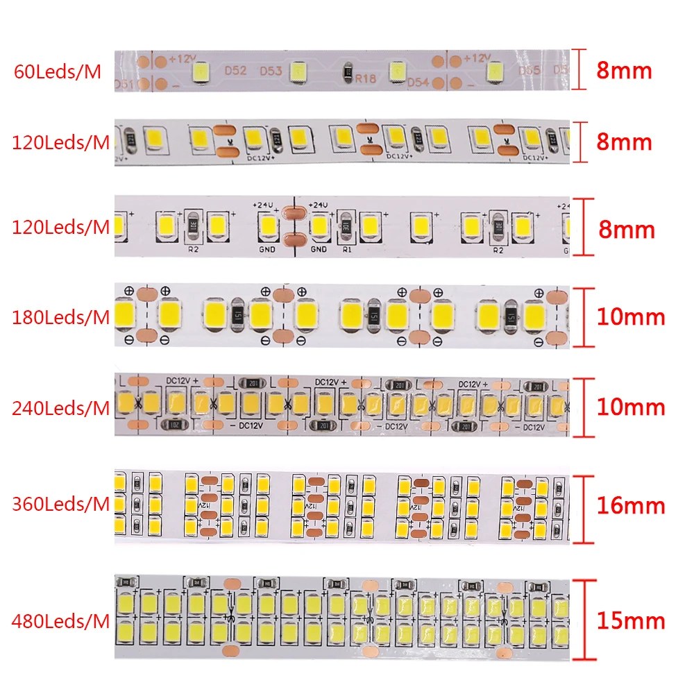 Tira de luces LED de 5M, 12V, 24V, 2835, 120, 240, 480 LED/m, cinta de diodo impermeable, retroiluminación más brillante que 3528, Flexible