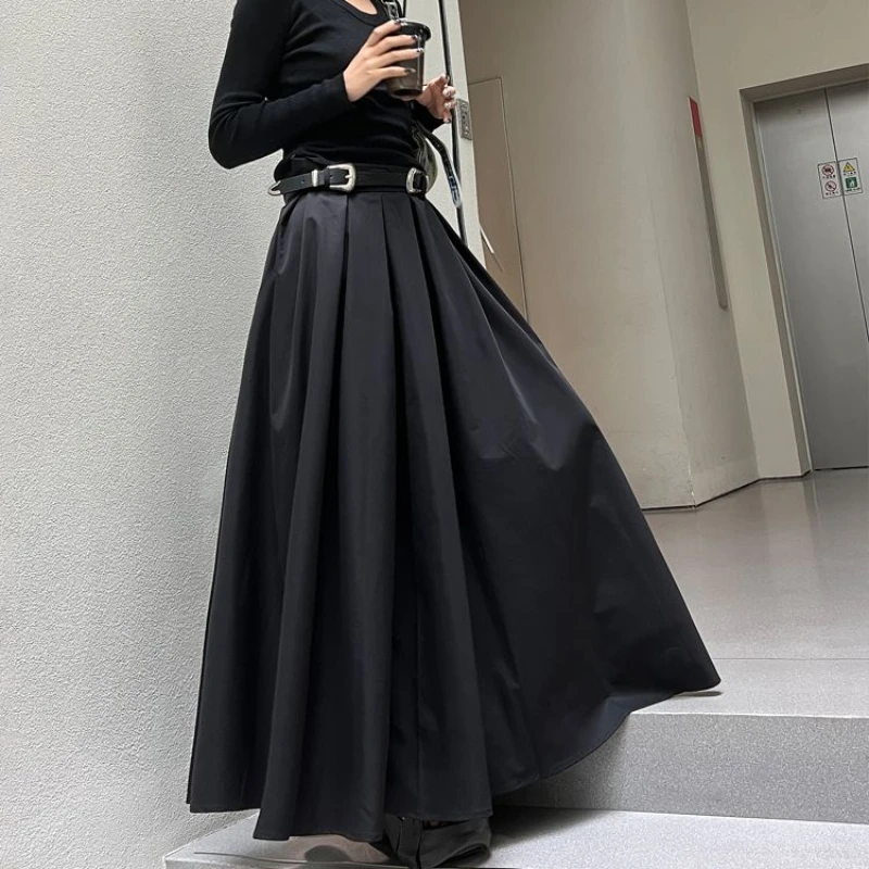 TFETTERS Brand Black Pleated Skirt Women 2024 Spring and Autumn Maxi Skirt New High Waist Long Skirt for Women Clothing