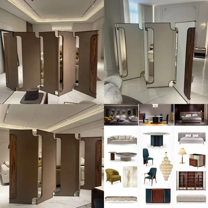 Art Deco Wooden Room Divider Folding Privacy Screen Freestanding Partition Wall