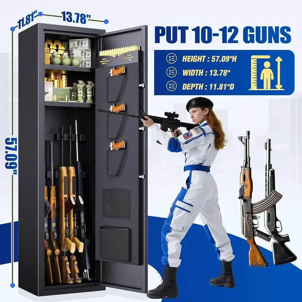 Biometric Rifle Safe with Removable Shelf, No Assembly, Alarm System, 12D x 14W x 57H