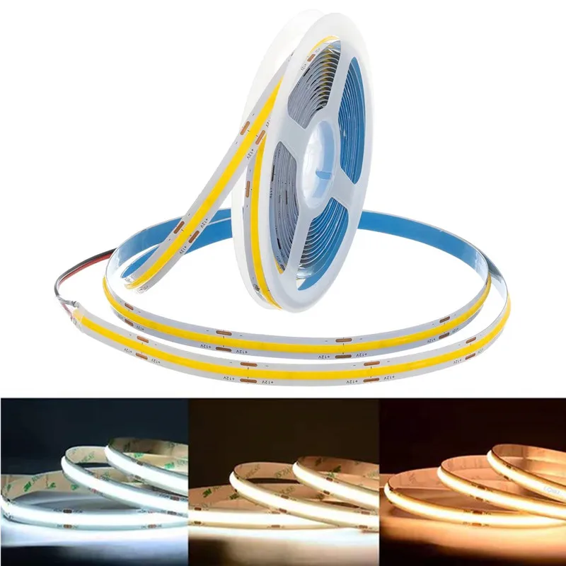 FCOB LED Strip Light High Density FOB COB Flexible Tape RA90 Nature White 4000K Cool White Linear Dimmable 12V 24V Warm White