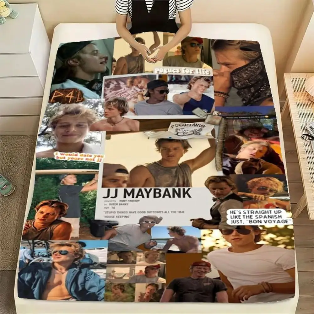 JJ Maybank Outer Banks Collage Blanket - Cozy Fleece Throw Featuring Iconic Moments of JJ, Bold Text Design, Versatile Use for H
