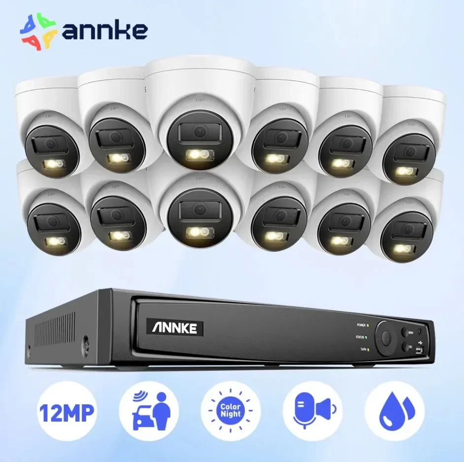 ANNKE Smart Dual-Light HD POE Video Security System 16CH 12MP NVR H.265+ With 12X 12MP Weatherproof Surveillance IP Cameras