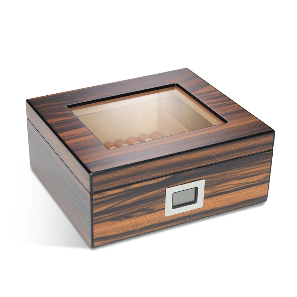 

wholesale custom spanish cedar wooden box with digital hygrometer & humidifier solution desktop cigar humidor