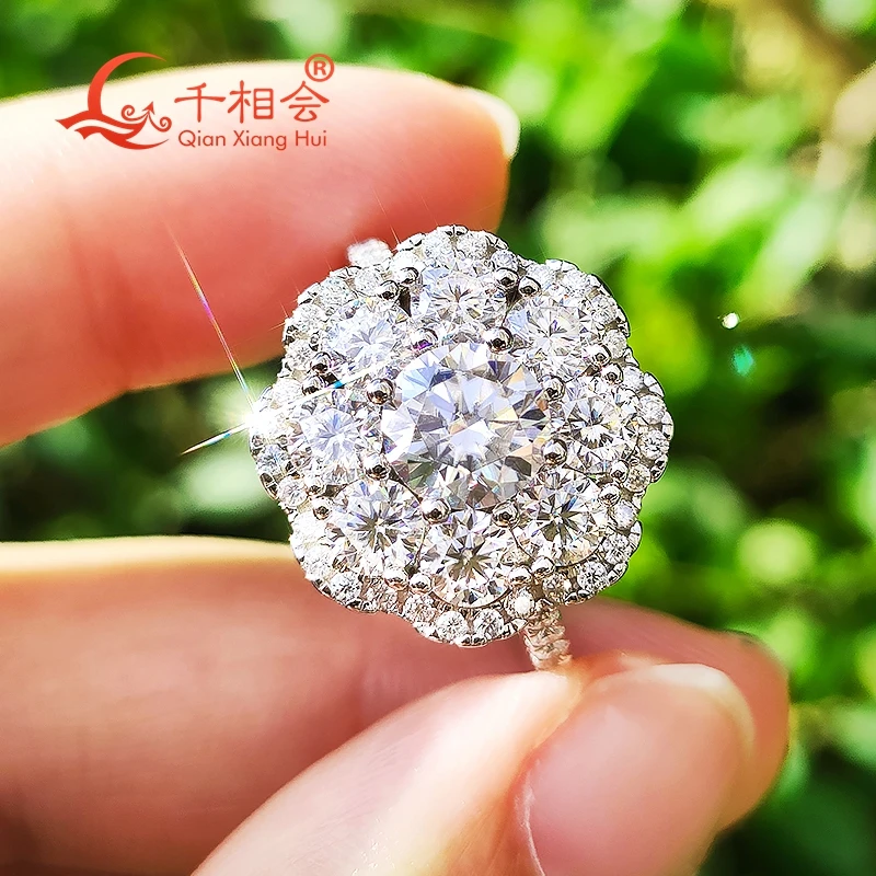 

Flower ring Sterling 925 Silver half band Moissanite Ring women Diamonds Male fine Jewelry gift wedding dating