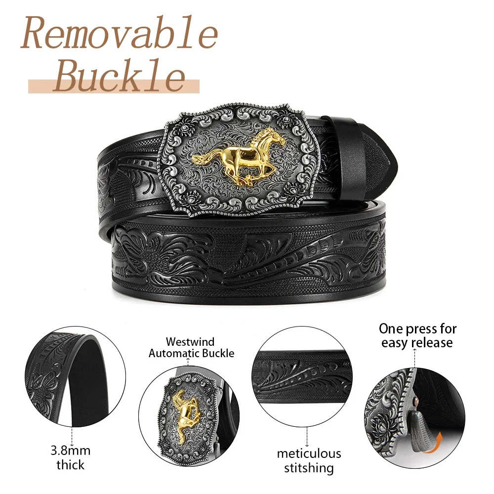 Herren Vintage Western Windgürtel PU-Ledergürtel Hauptkörper Metallschnalle Hochwertiger Herrengürtel – Detail 5