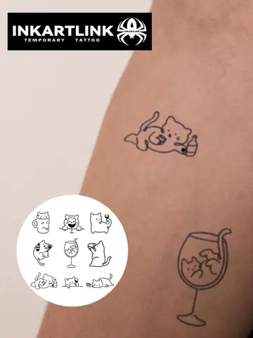 Simple cute kitten Temporary Tattoo,Lasts To 15 Days New Technology Magic Waterproof Semi Permanent Sticker.