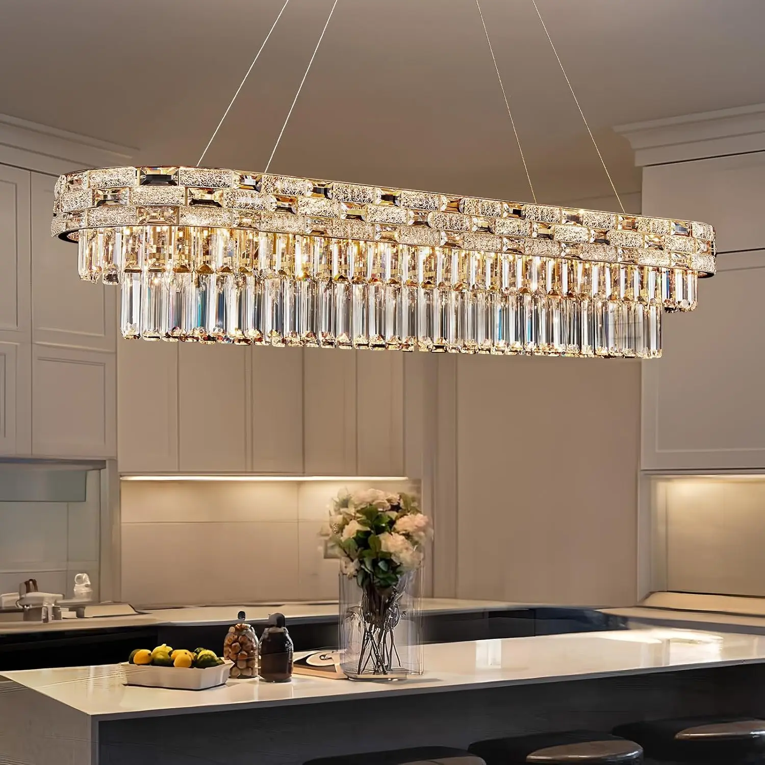 

Dining Table Bedroom Gold K9 Crystal Pendant Light Living Room Vila Kitchen Island Luxury Round Crystal Pendant Chandelier